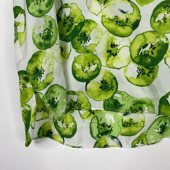 2/$30 ZARA Kiwi Print Blouse White Green Self Tie Cold Shoulder Sleeve S #6092 - Picture 8 of 16